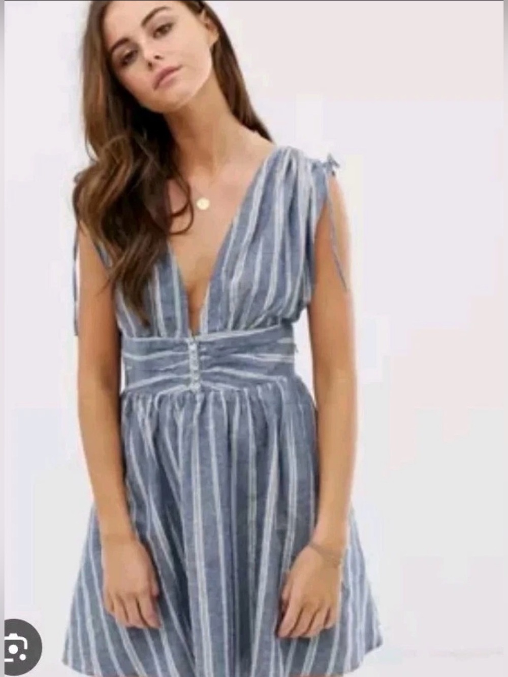 Free people roll the dice linen and wool blend stripes mini dress size M